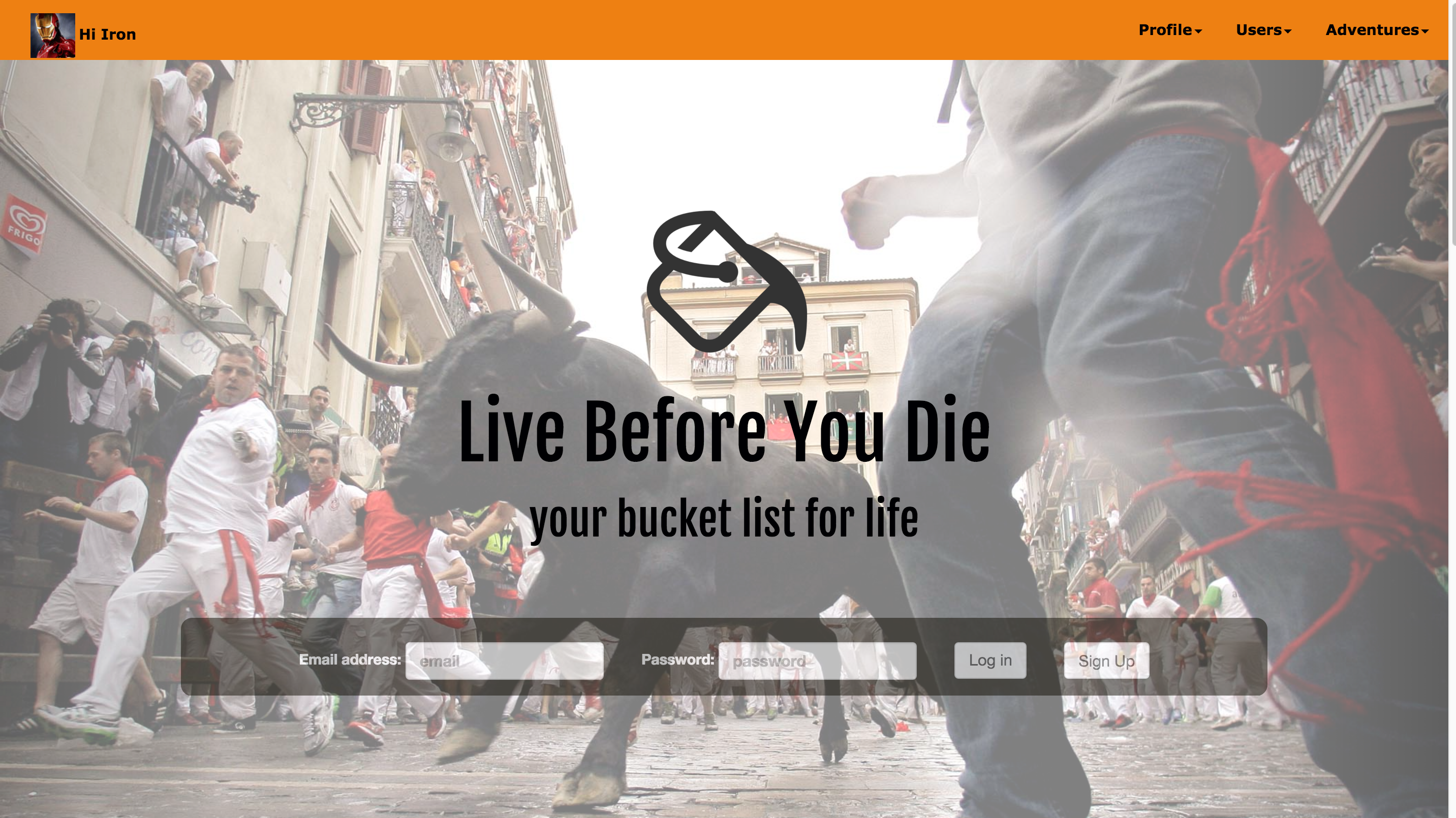 Rails Bucket List Application Home